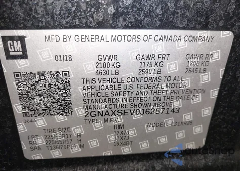 2018 Chevrolet Equinox Lt из США, поврежденный, VIN 2GNAXSEV0J6257143